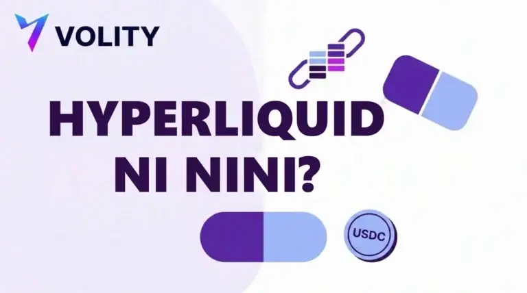 Kadi ya kichwa cha habari ya Volity yenye maandishi HYPERLIQUID NI NINI na aikoni za USDC na order book