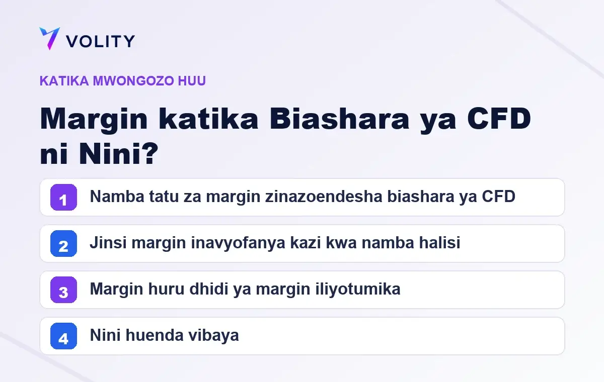 Sehemu muhimu katika mwongozo huu wa Volity kuhusu Margin katika Biashara ya CFD ni Nini?
