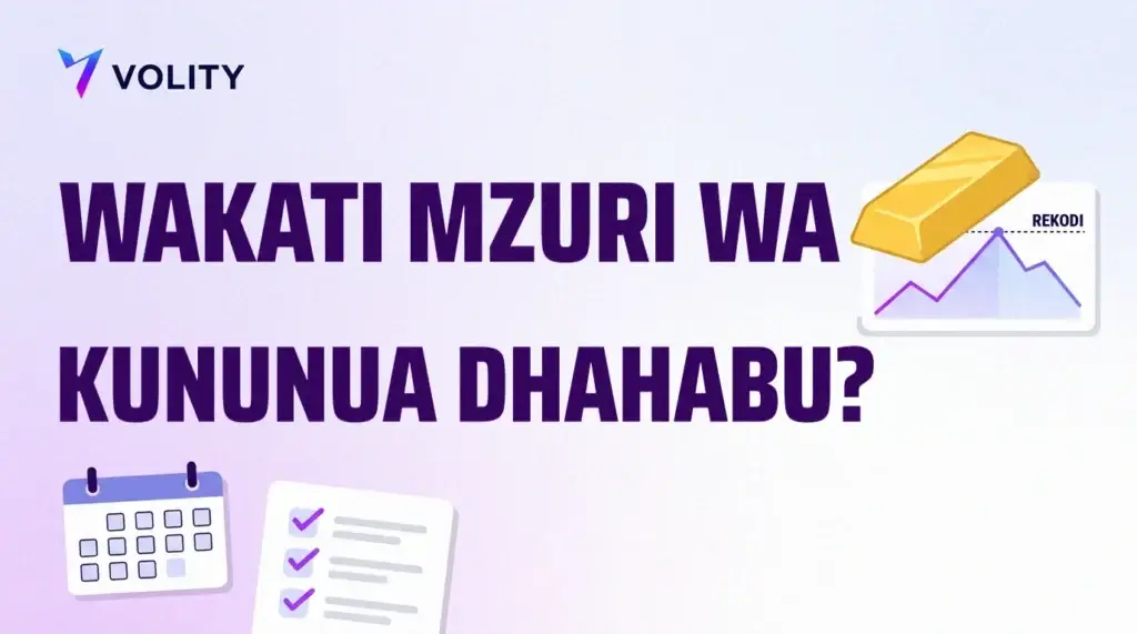 Kadi ya kichwa ya Volity: wakati mzuri wa kununua dhahabu, kipande cha dhahabu juu ya chati inayogusa mstari wa rekodi na kushuka, kalenda na orodha ya ukaguzi